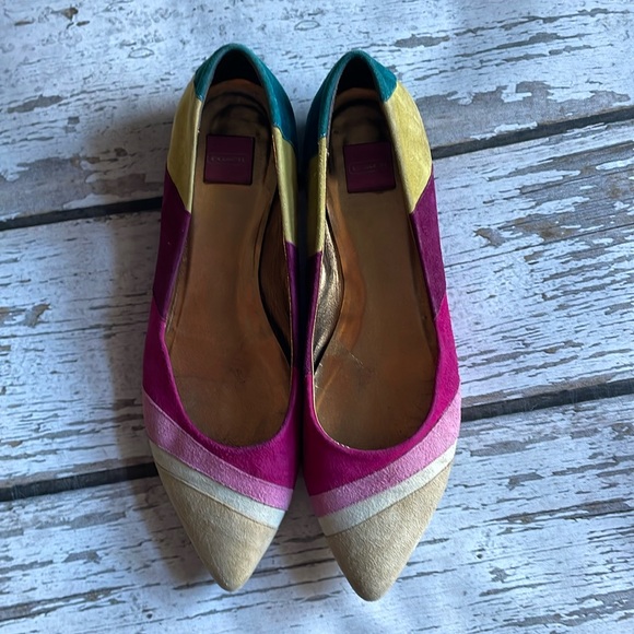 COACH Carlyn Suede Multicolor Pointed Flats - Sz 7B - Picture 2 of 10